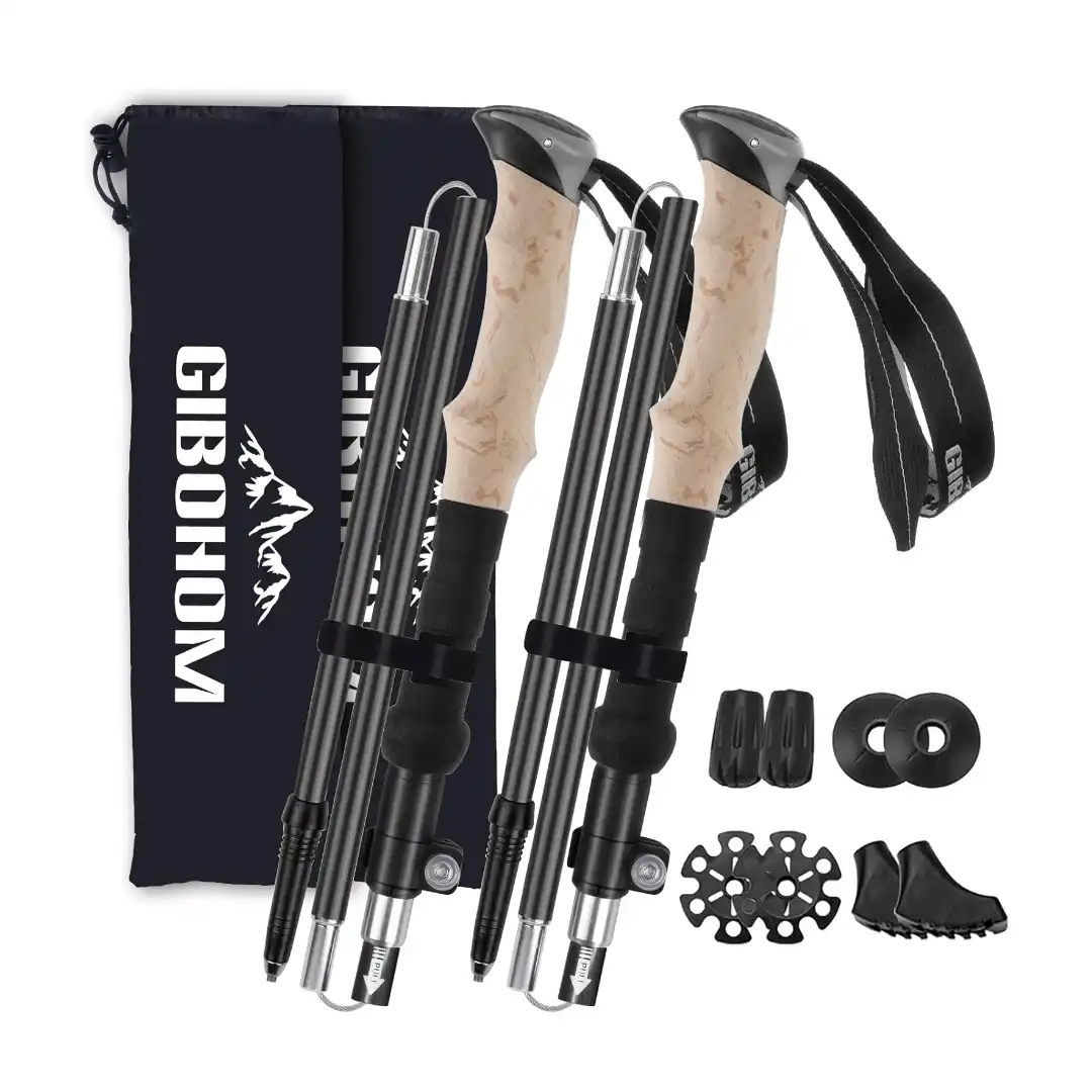 Bastones de senderismo plegables GIBOHOM en aluminio 7075 con sistema antichoque