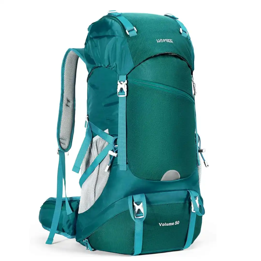 Comprar Mochila de montaña HOMIEE 50 litros color verde con funda impermeable