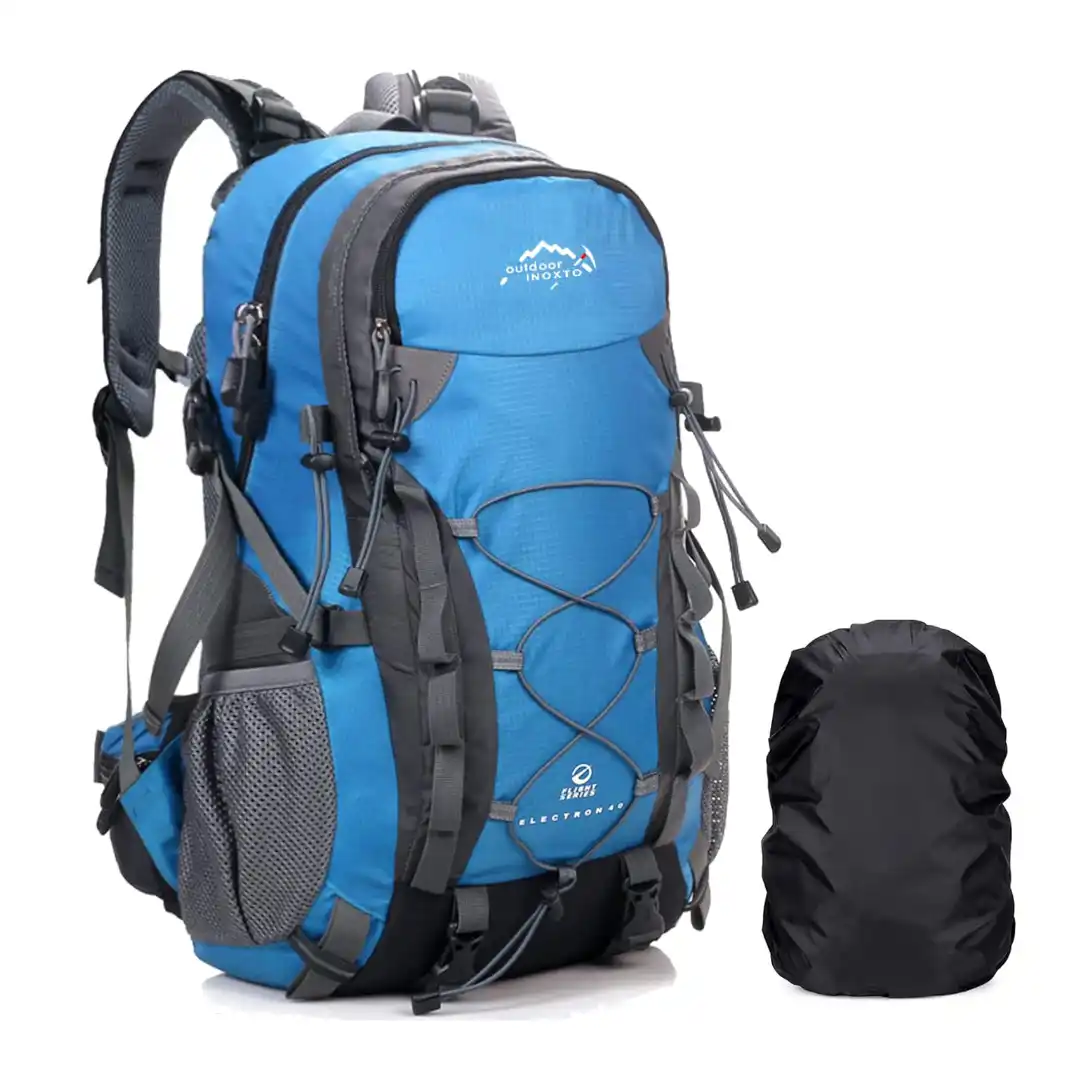 Mochila de trekking A AM SeaBlue 40 litros con funda impermeable y bolsillo para portátil
