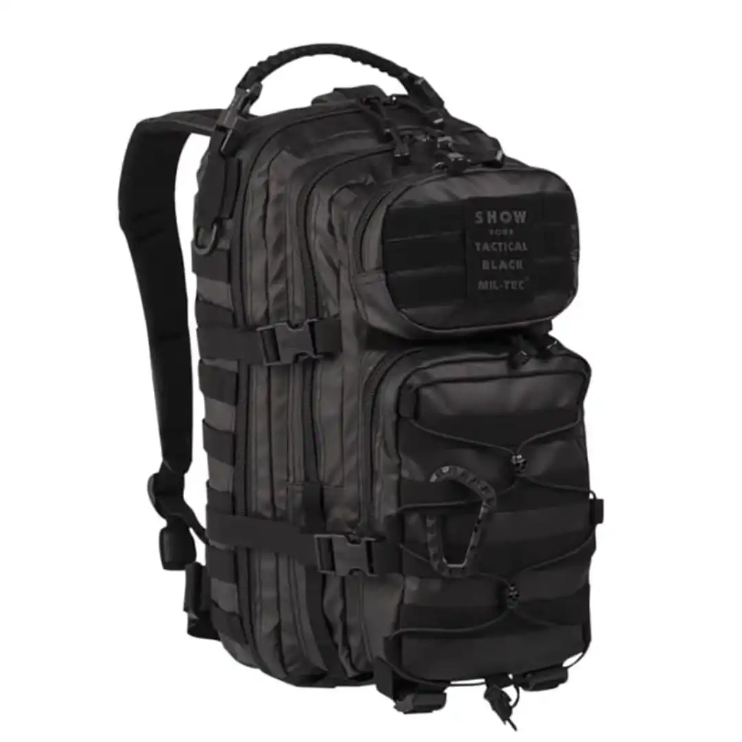 Mochila táctica tipo militar Mil-Tec US Assault Pack negra con sistema MOLLE Laser Cut y organizador